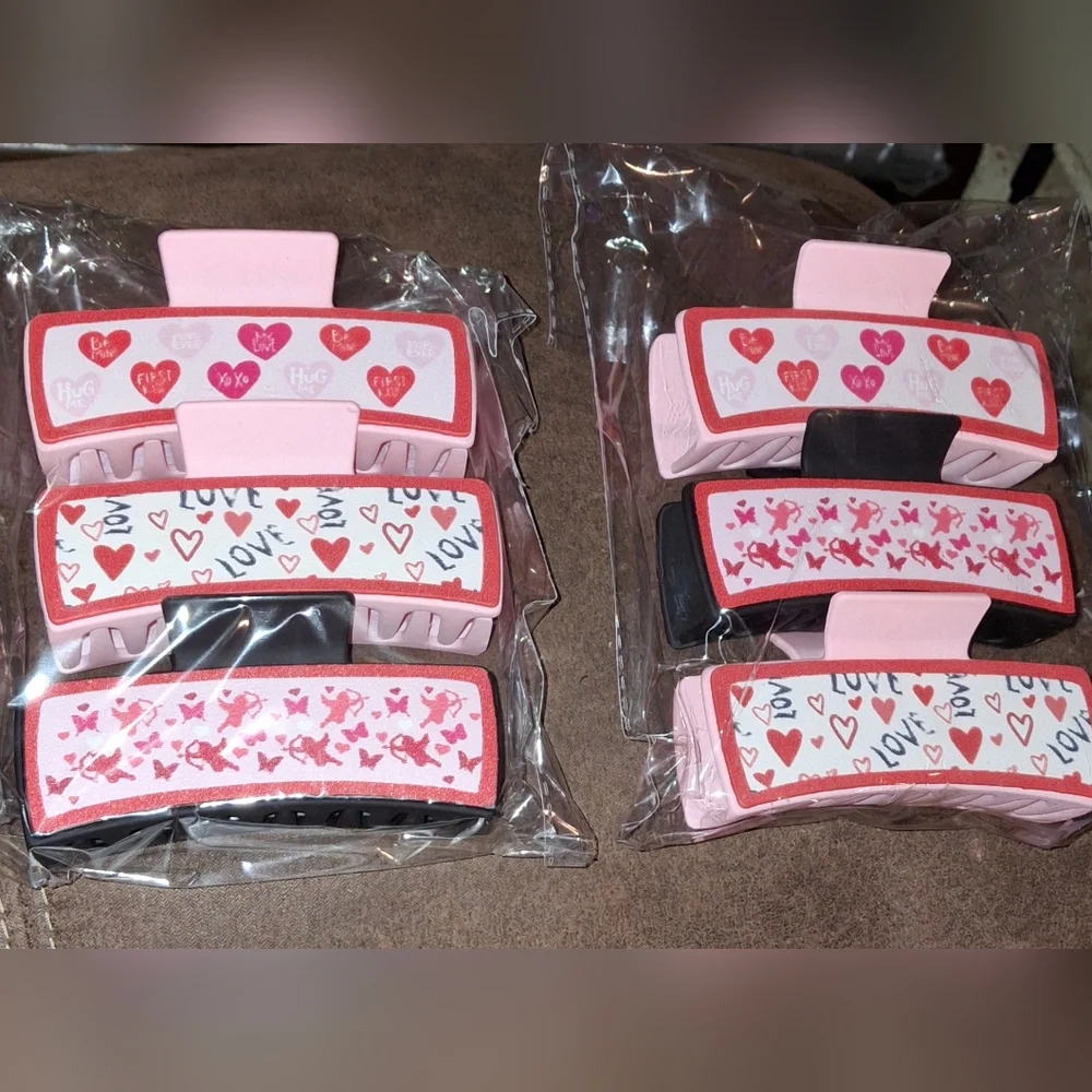 Pink set Hair Clips 💗 hearts large size thick hair love cupid Gift Teen Women